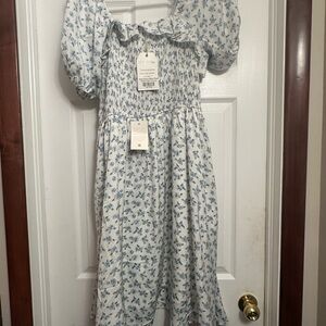 Ivy City Co. White and Blue Floral Dress